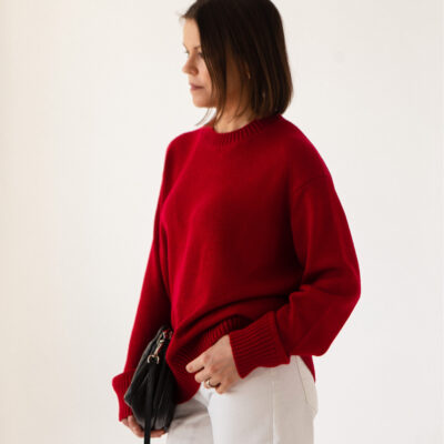 Sweter z merynosa nr.3 BASIC ciemna fuksja