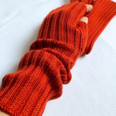 Mitenki ze 100% merynosa w kolorze pomarańczowym